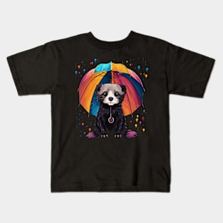 Ferret Rainy Day With Umbrella Kids T-Shirt